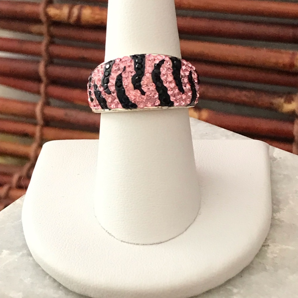 Pink & Brown Crystal Pave Dome Ring Size 7.75